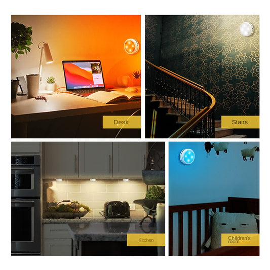 GlowSense wireless motion light bars mounted underneath dark kitchen cabinets illuminating counter