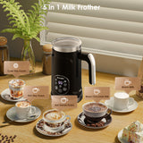 VelvetFoam electric milk frother pitchering rich creamy foam into a warm cup of coffee